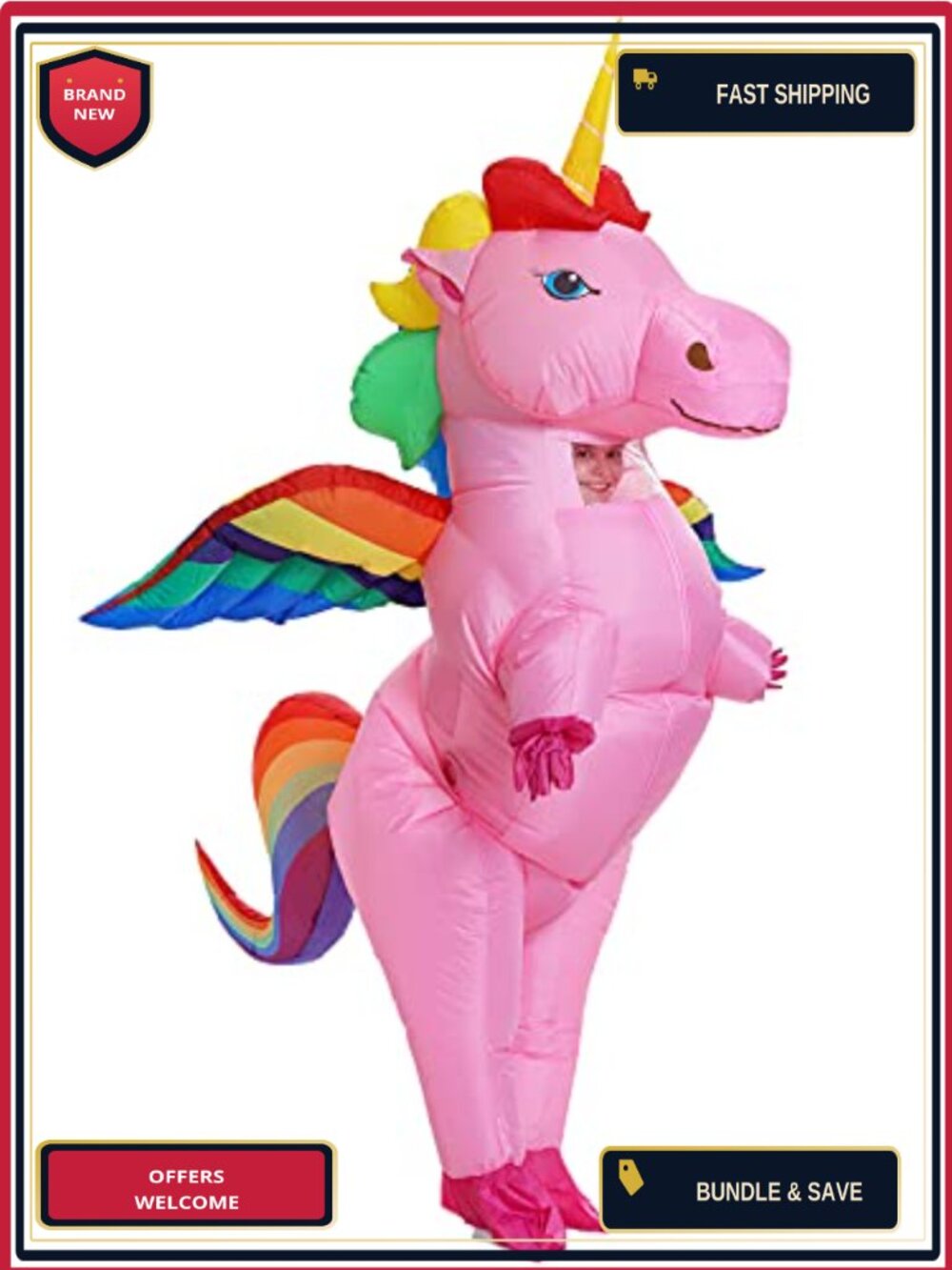 Adult Inflatable Unicorn Costume Wings Mane Tail One Size Fits Most